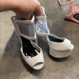 Super high white and mesh strappy platform heels